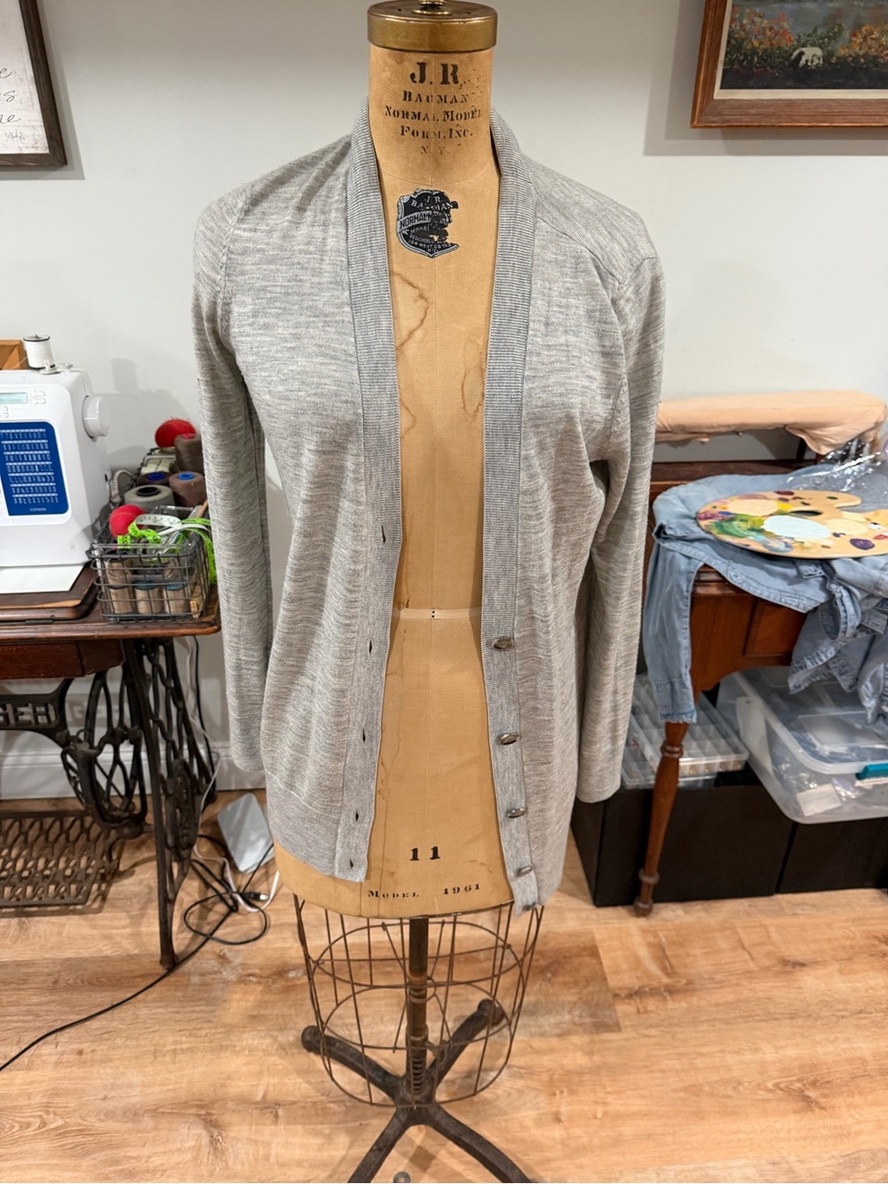 LOFT Light Gray Open-Front Cardigan
